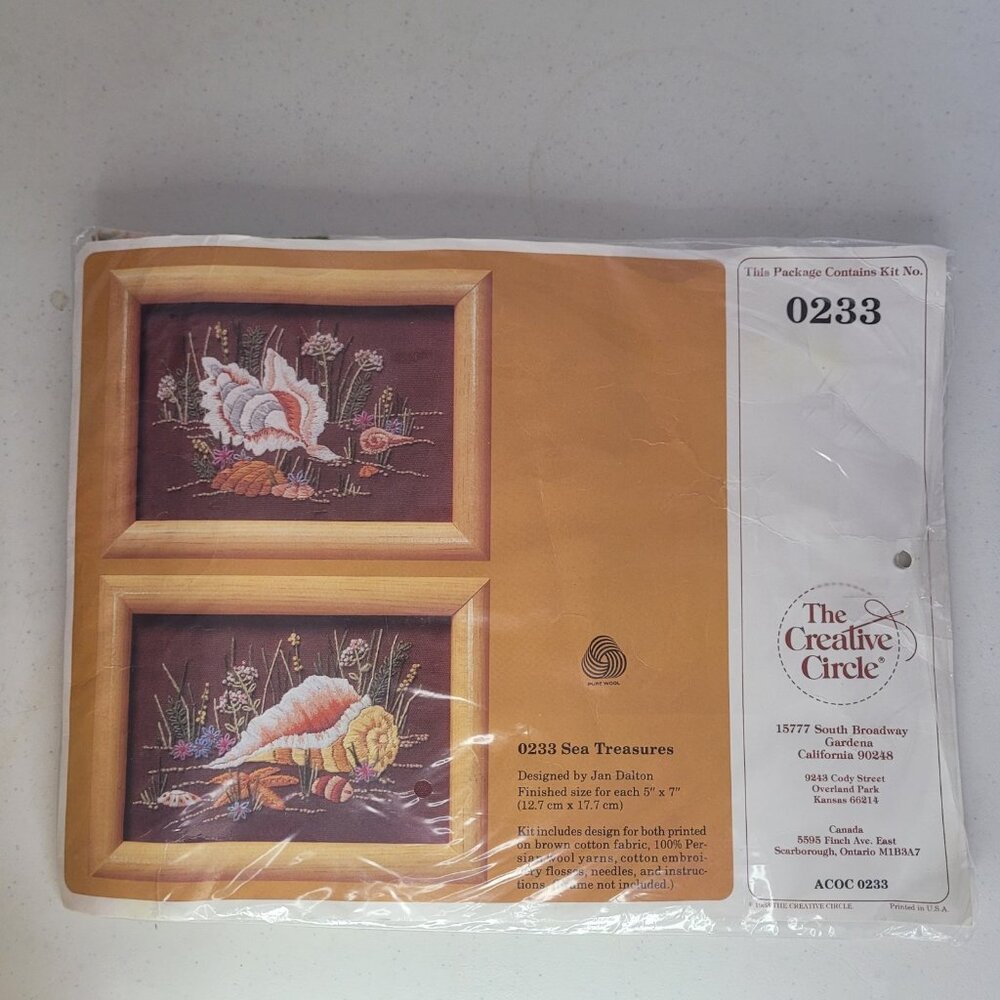 VTG 1983 The Creative Circle Sea Treasures Embroidery Kit ACOC 0233 5"x7"